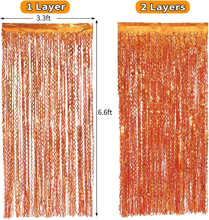 KEEUH 4 Pack Orange Wavy Metallic Tinsel Foil Fringe Curtains | 3.3 ft x 6.6 ft Party Streamer Backdrop Photo Booth for Orange Basketball Party Decorations Holloween Christmas - Image 5